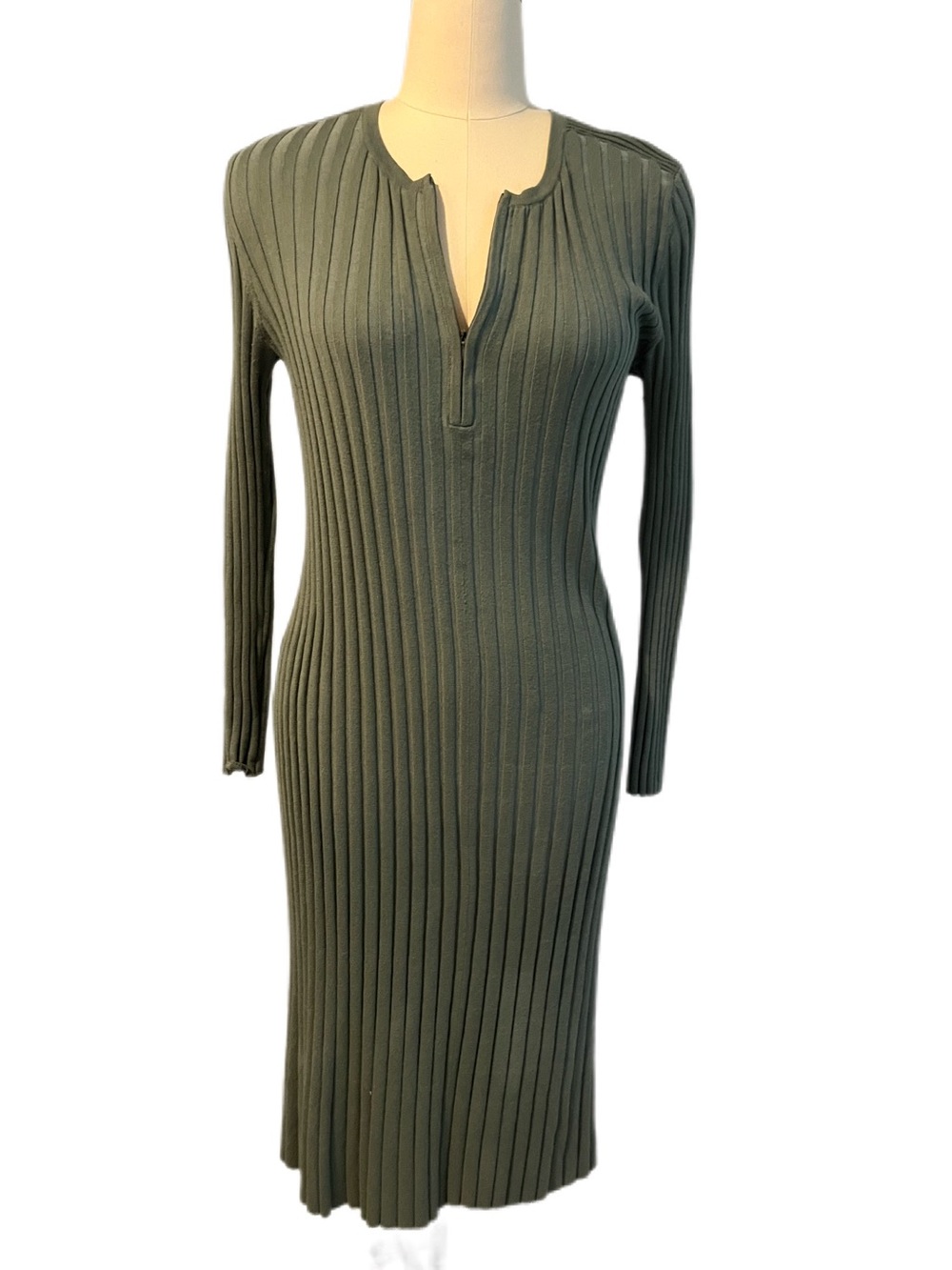 Carlisle Cotton Cashmere Ribbed Knit Dress in Laurel Wreath Green - NWT